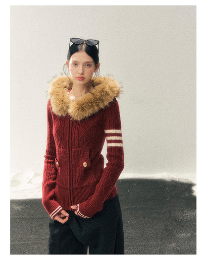 181225 “Only She Walked Through” Millennium Red Hooded Knit Cardigan