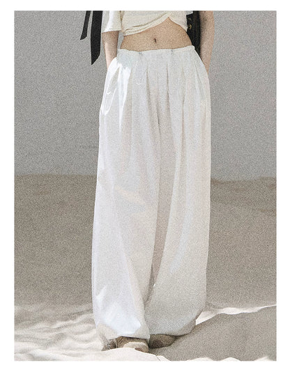 "Lazy Soliloquy" White Peplum Top & Wide-Leg Pants Set