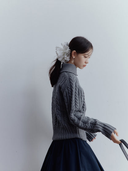 FUSSED A Nerd’s Daily Twist Cable & Textured Pullover – Mist Grey FOF-25SS164a