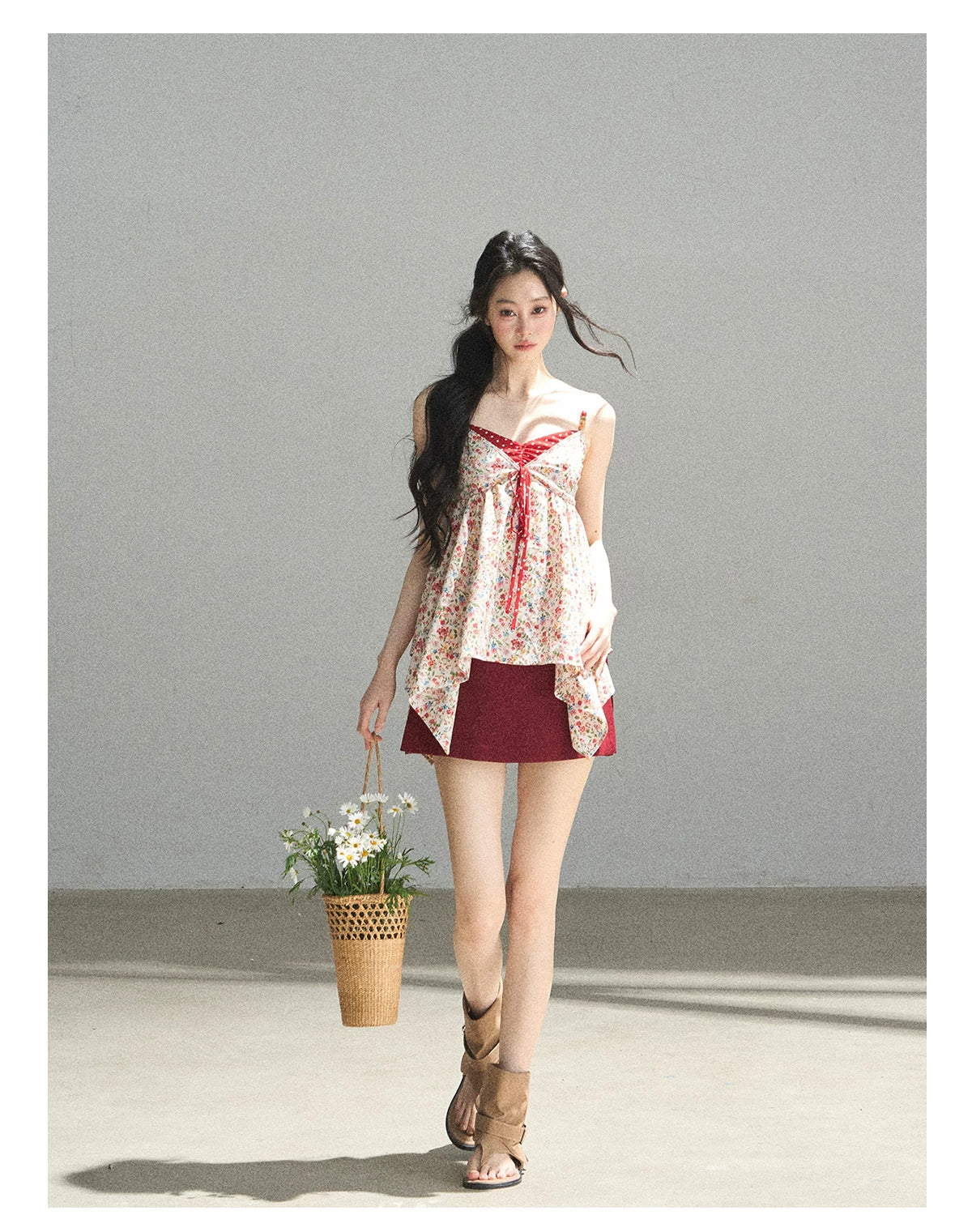 "Berry Petals" Dutch Cream Layered Floral Asymmetrical Peplum Top
