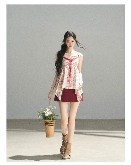 "Berry Petals" Dutch Cream Layered Floral Asymmetrical Peplum Top