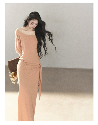 AOMALM - "Under the Sunset" Mauve Linen-Blend Mermaid Dress Set