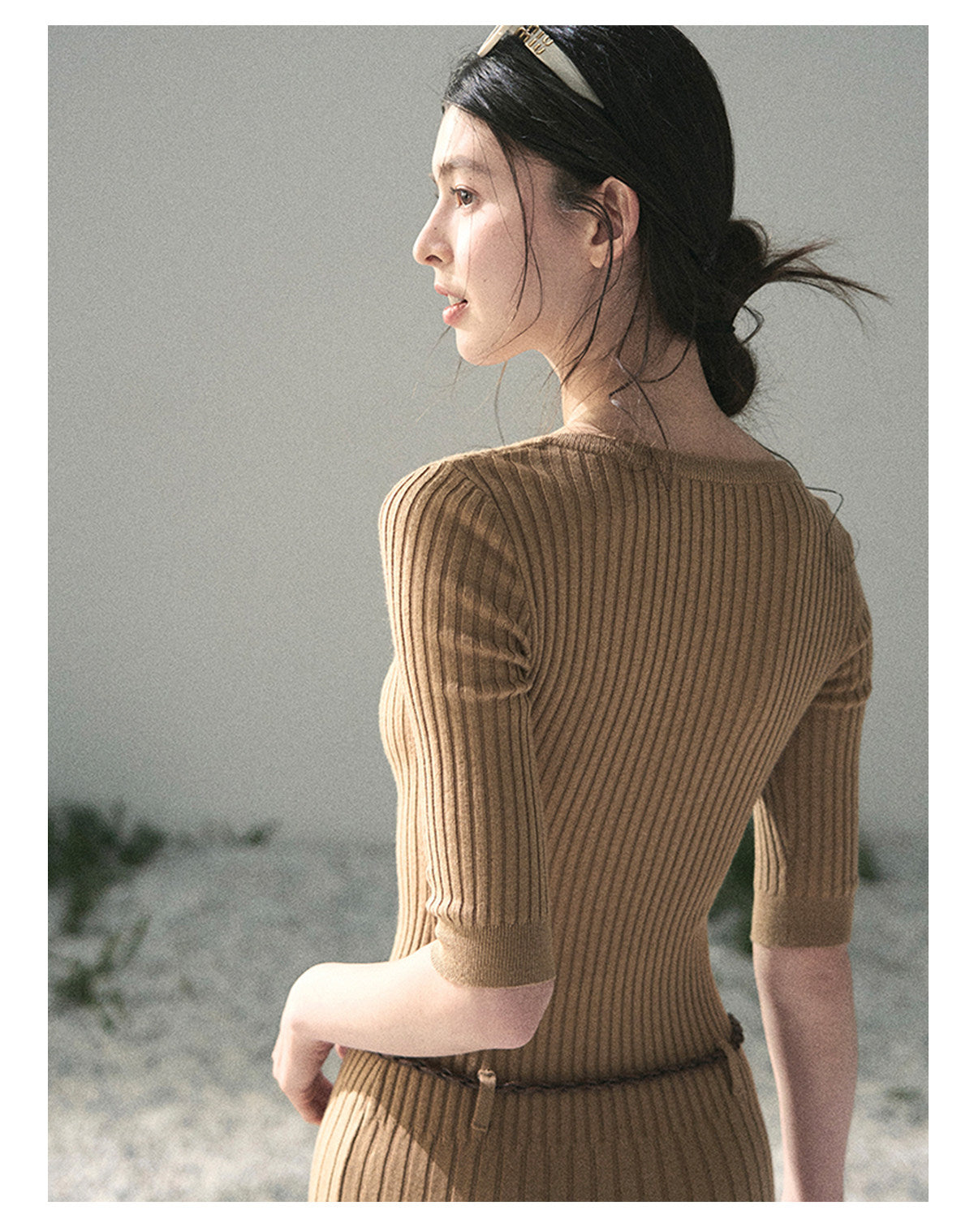 “Amber Memoir” Milk Tea Knit Mini Dress