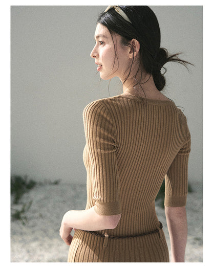 “Amber Memoir” Milk Tea Knit Mini Dress