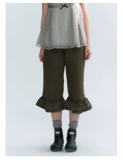 "Forest Cocoa" Dark Coffee Green Flare Capri Pants