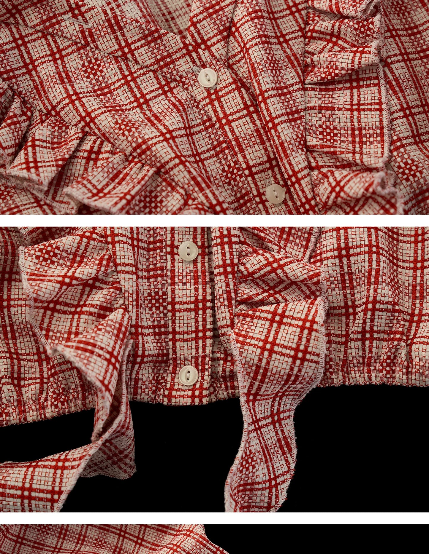 "Retro Rouge Mood" Plaid Tie Front Off-Shoulder Top WE950