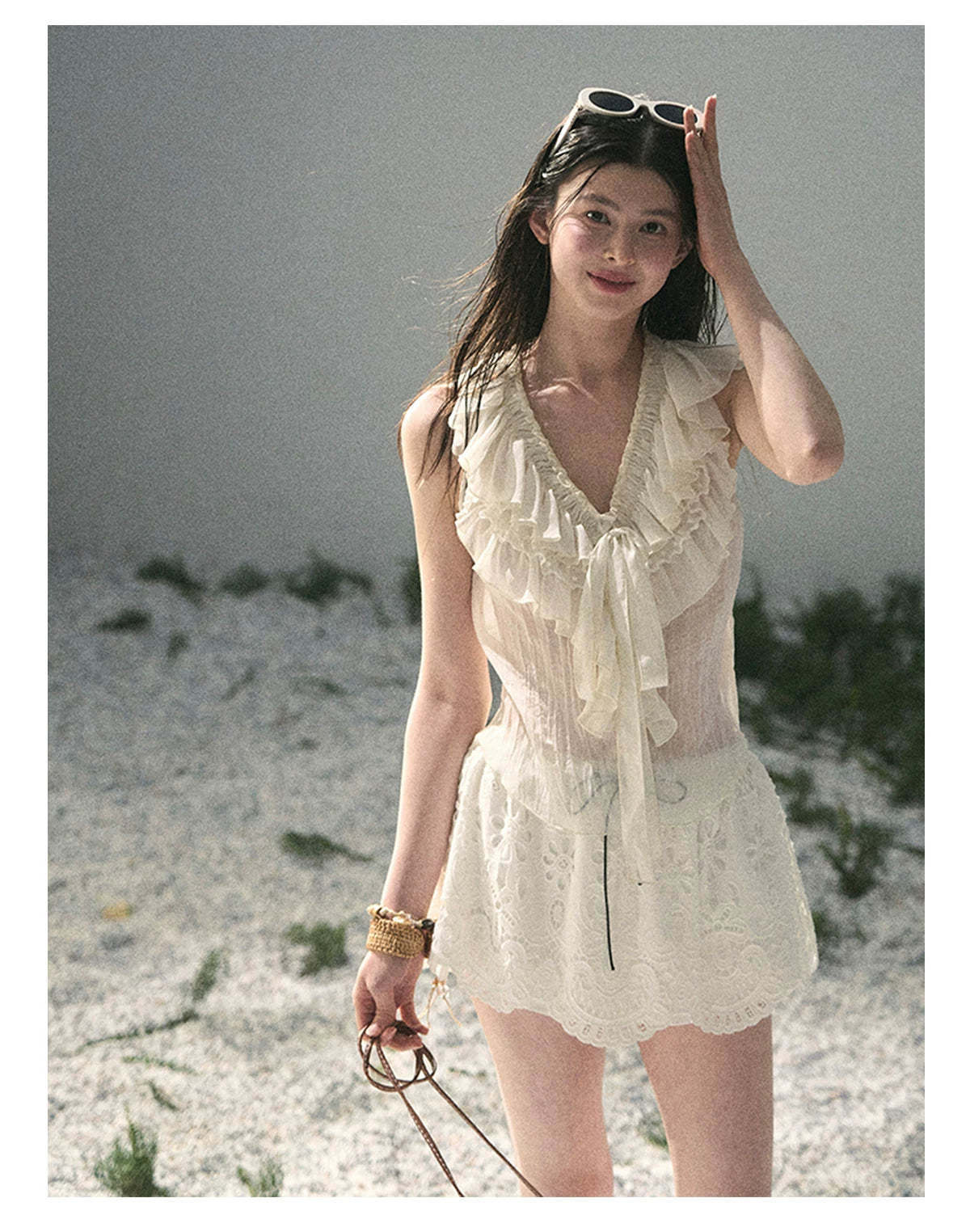 “Moonlight Through Sheer Veils” Ivory Ruffle Chiffon Blouse