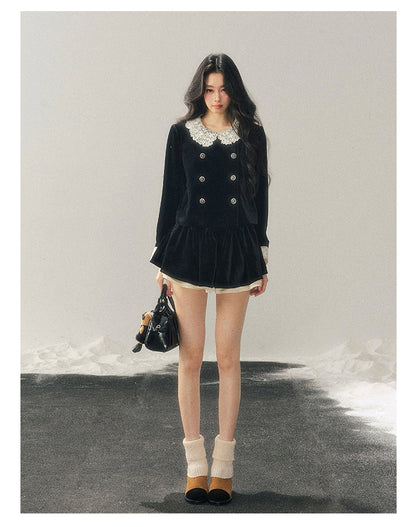 040126 "She Fades into Dusk" Velvet Lace Collar Two-Piece Set