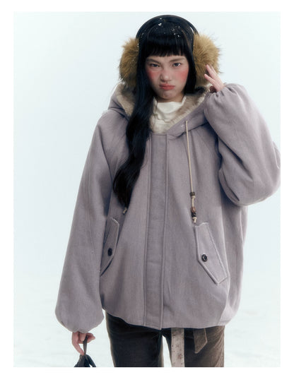 Horridale - Reversible Vintage Puff Jacket with Faux Fur – Misty Purple