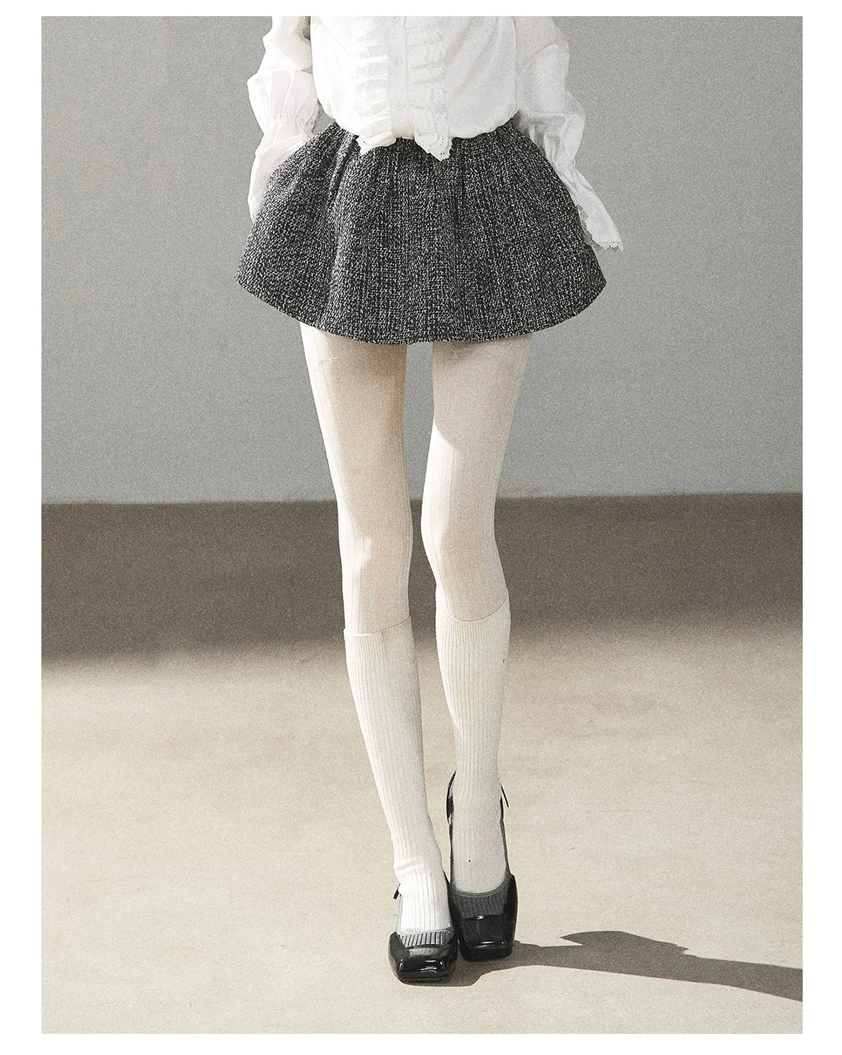 AOMALM - Black & Pearl White Tweed Jacket, Lace Blouse & Mini Skirt Set