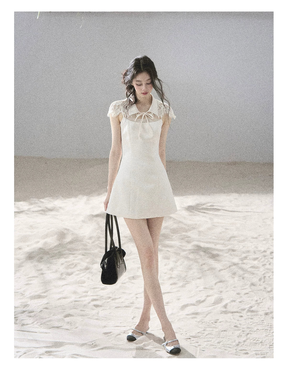 "Moonlit Rose Sonata" Cream Ivory Lace Mini Dress & Cape Set