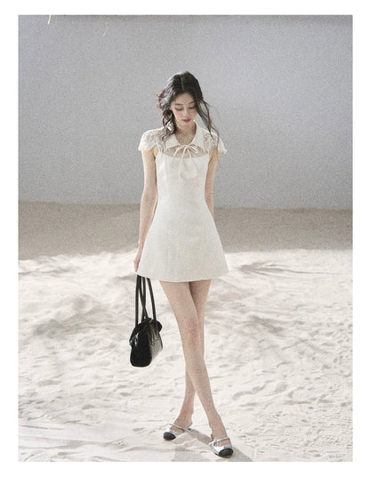 "Moonlit Rose Sonata" Cream Ivory Lace Mini Dress & Cape Set