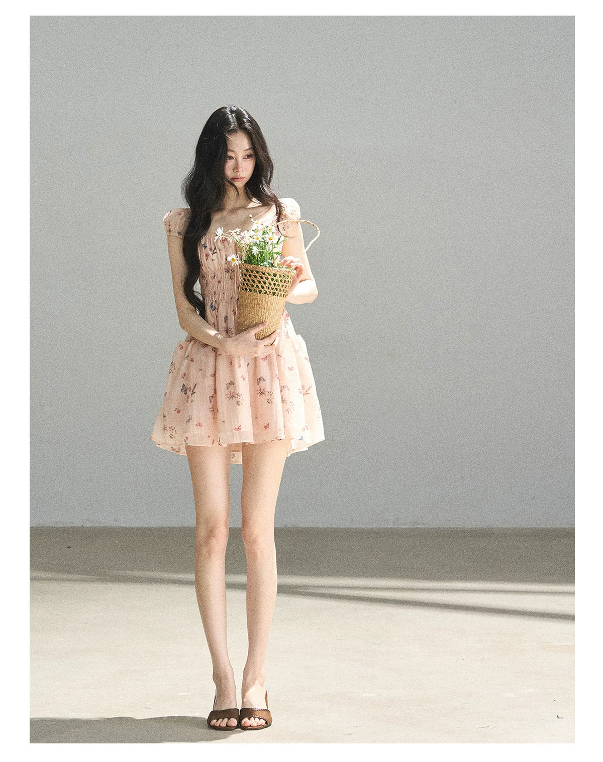 "A Meadow of Dreams" Dutch Cream Ruched Babydoll Mini Dress