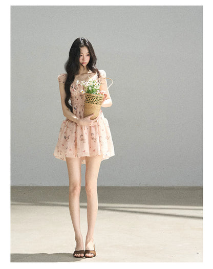 "A Meadow of Dreams" Dutch Cream Ruched Babydoll Mini Dress