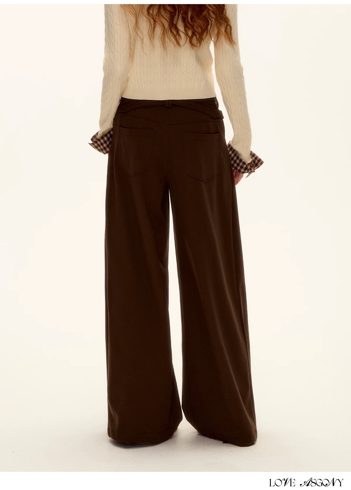 ASGONY - Pleated Wide-Leg Trousers with Detachable Tie (Gray / Brown)