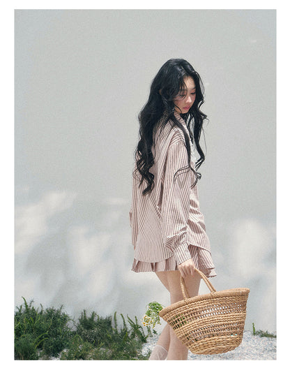 少也眼 "Pink Cloud Reverie" Cinnamon Pink Lace Sweet Two-Piece Skirt Set 563856385