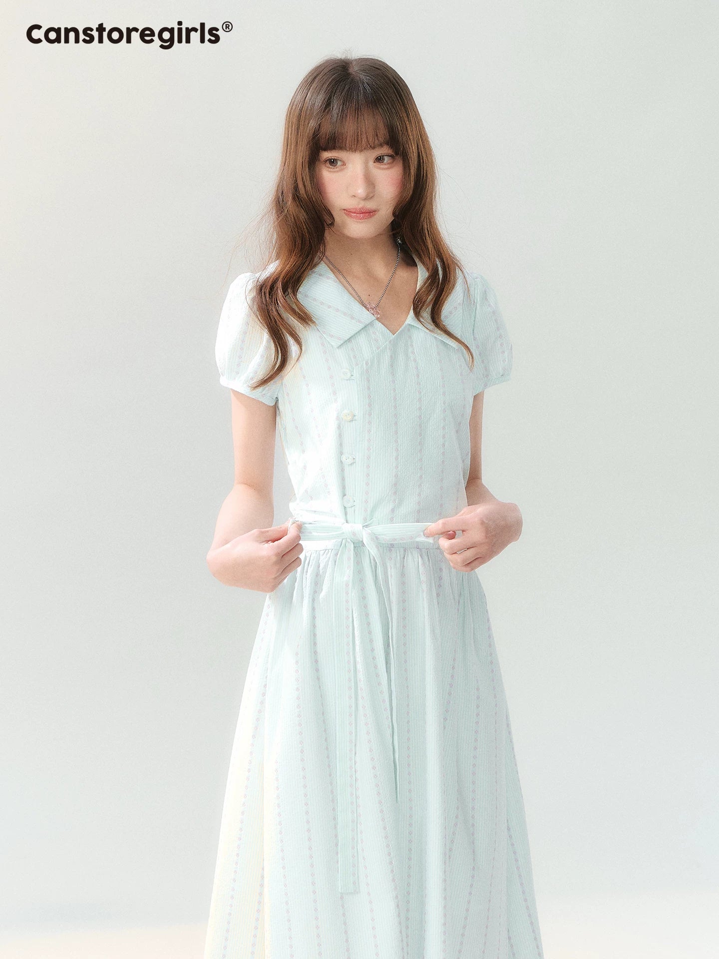 "Early Summer Letter" Blue Stripe Bow-Tie Wrap Dress PP2026211