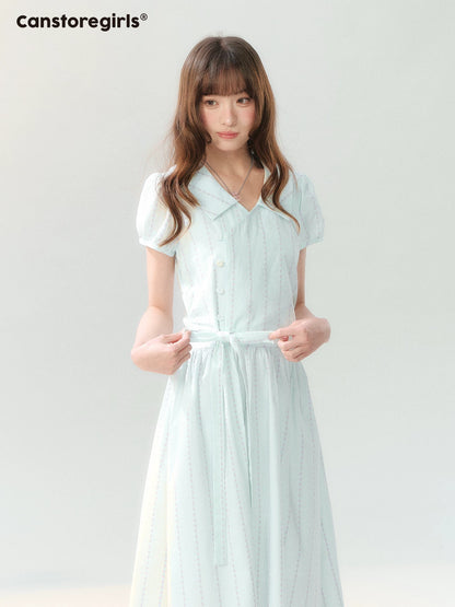 "Early Summer Letter" Blue Stripe Bow-Tie Wrap Dress PP2026211