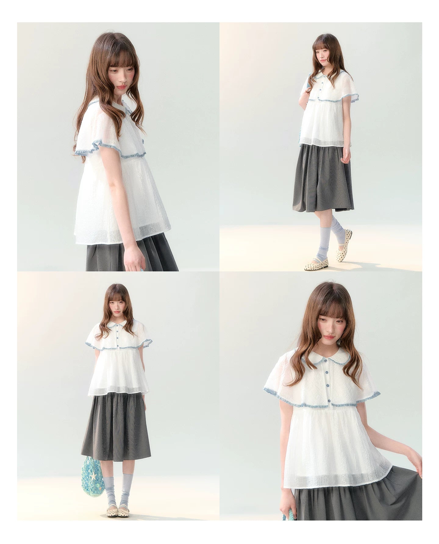 "Cloudside Letter" White Cape Collar Babydoll Blouse LL2026218