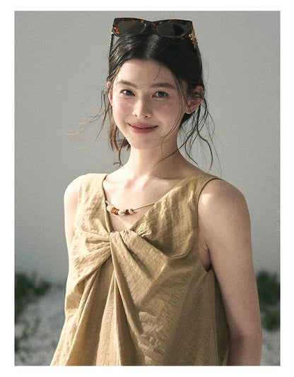 “Whispering Grass” Milk Tea Twist Mini Dress