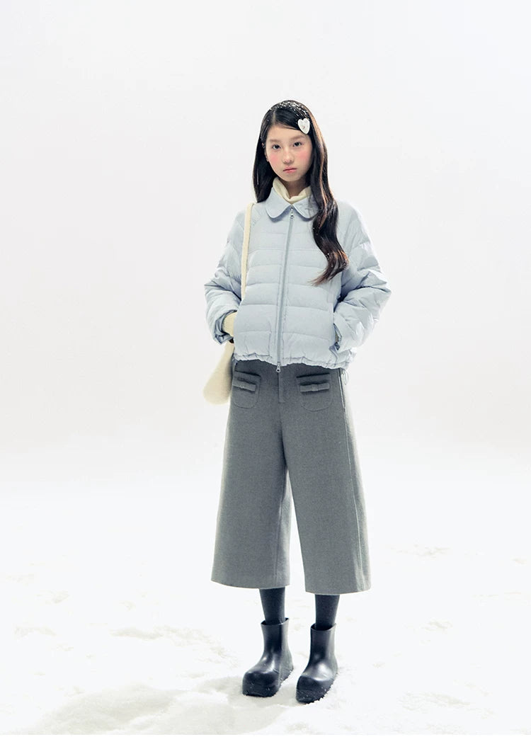 "Lily of the Valley Keepsake" Cropped Down Puffer Jacket (Pearl Beige/ Cloud Blue)