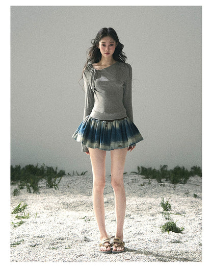 “Skin Mood” Cloud Mist Gray Ruched Asymmetrical Top