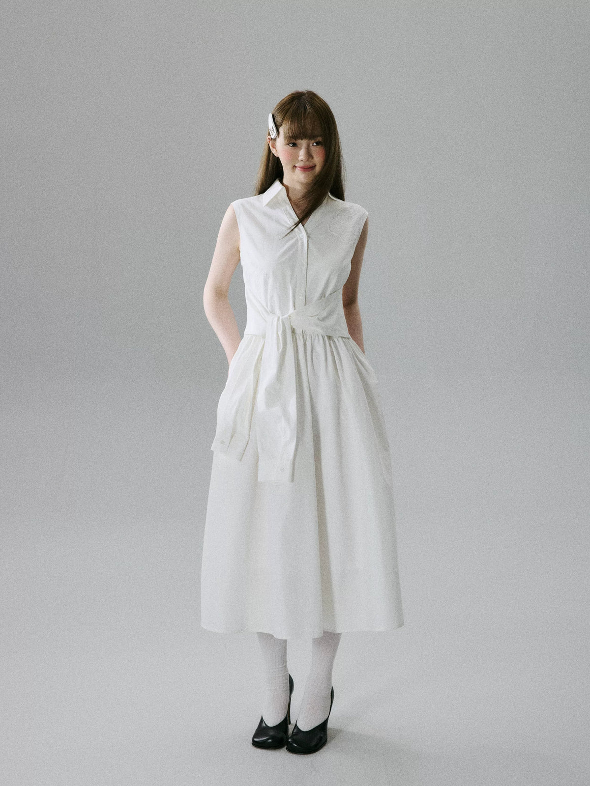LOST FOREST - White Lyocell-Cotton Tie-Strap Pocket Maxi Dress