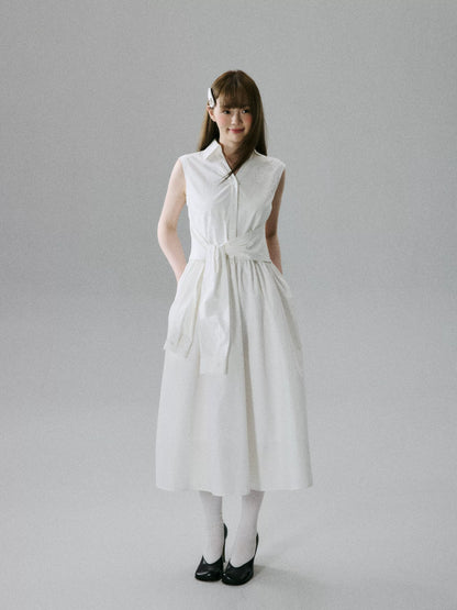 LOST FOREST - White Lyocell-Cotton Tie-Strap Pocket Maxi Dress