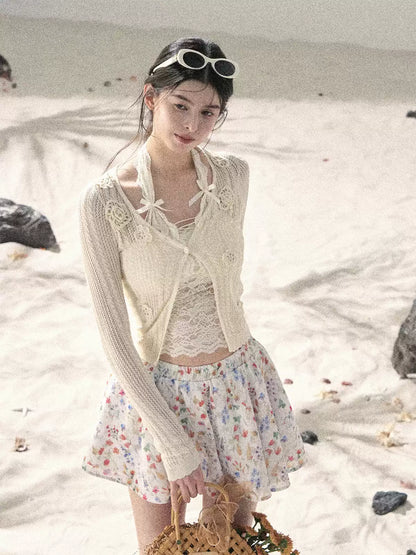 "Moss Whisper" Knit Sun Protection Cardigan & Cami Top