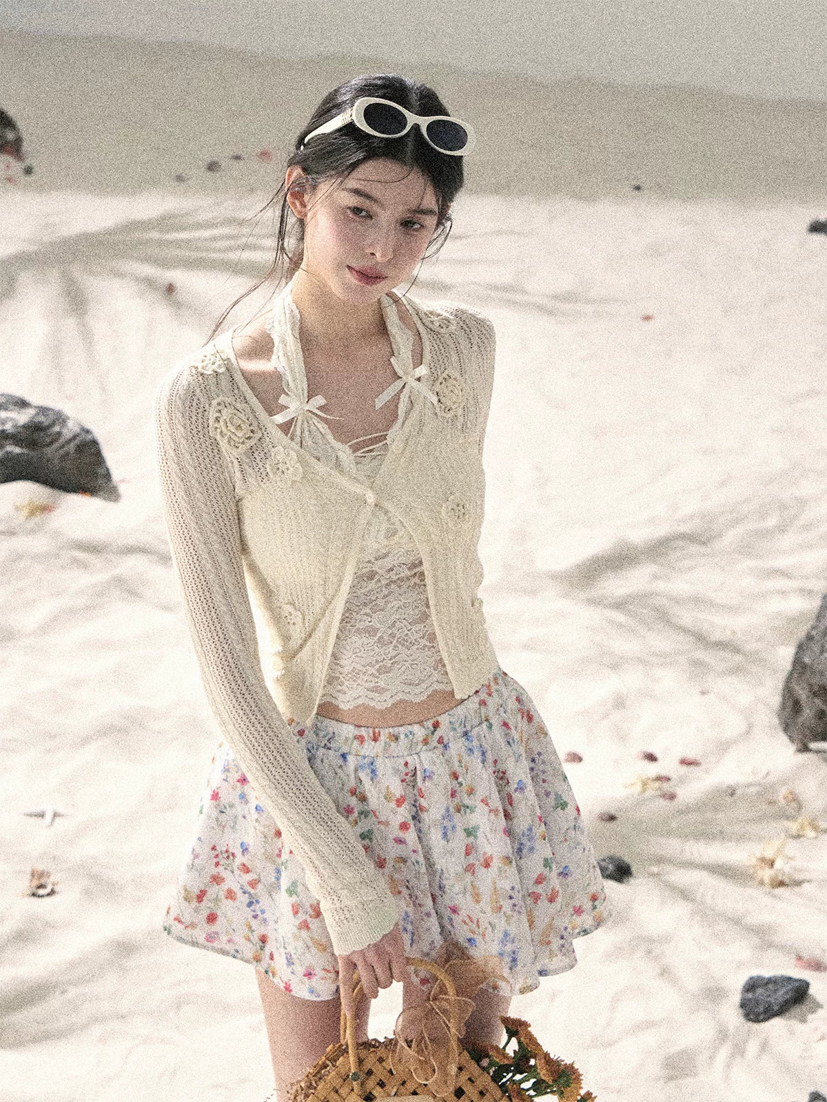 "Moss Whisper" Knit Sun Protection Cardigan & Cami Top