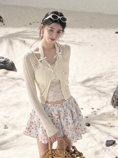 "Moss Whisper" Knit Sun Protection Cardigan & Cami Top