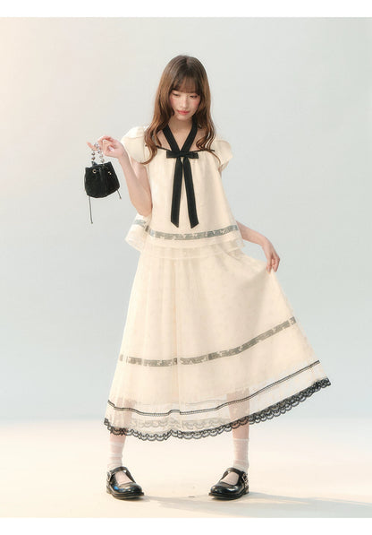 "Velvet Bow Butterfly" Apricot Flocked Tulle Skirt Set PP2026231