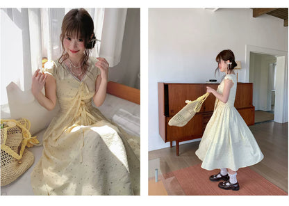 [RF] “Butter Peach Blossom” Goose Yellow Floral Maxi Dress