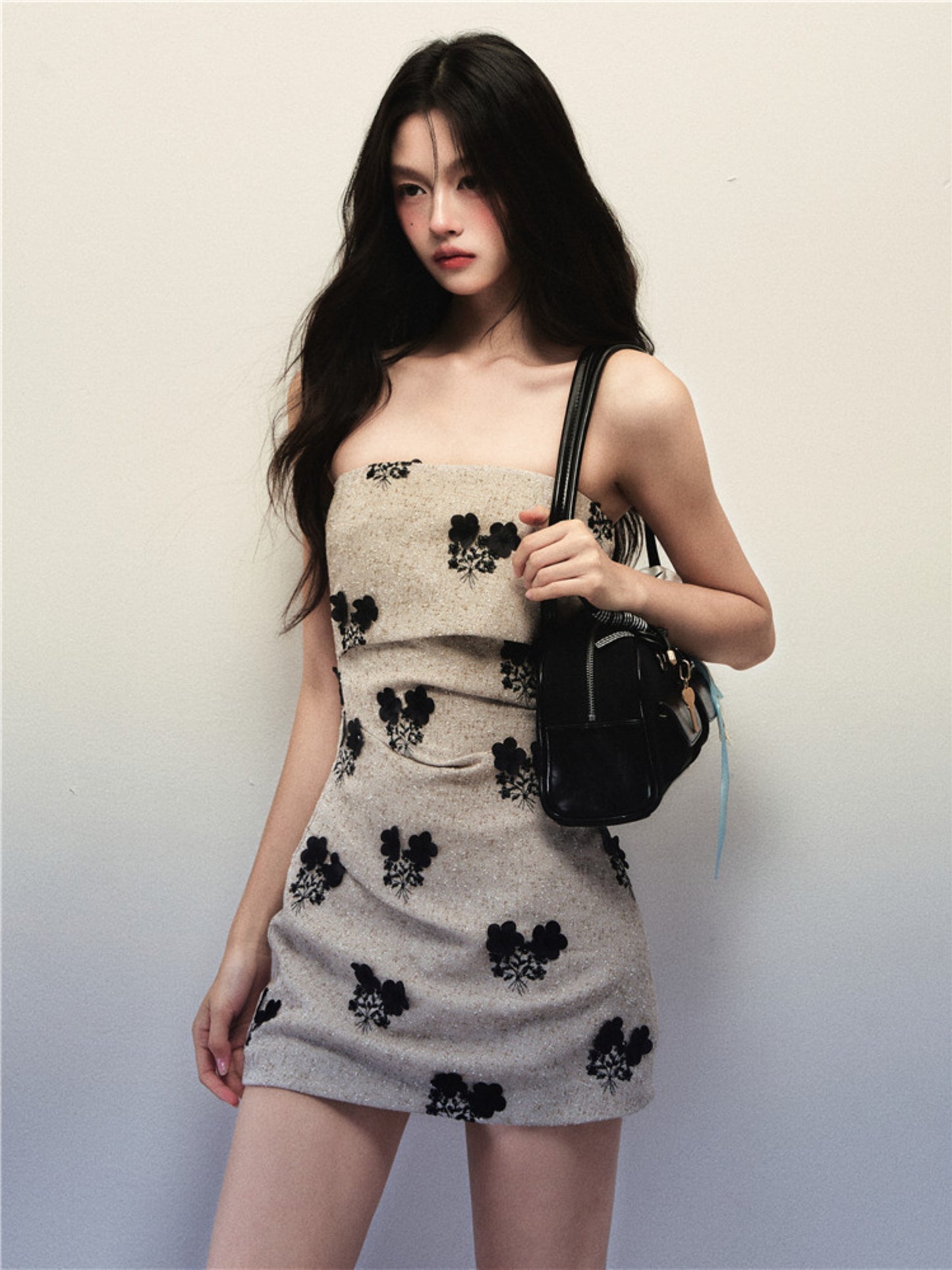 1P - Apricot Woolen Belted Coat & Tube Dress Set