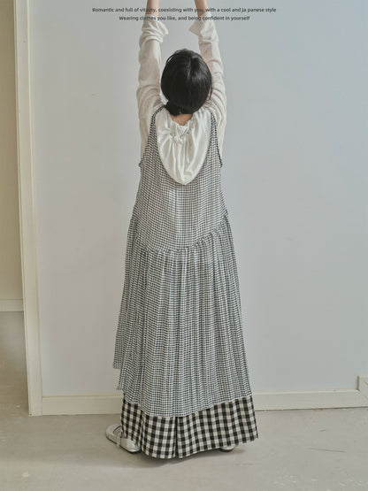 "Heritage Ribbon" Black & White Plaid Plaid Bow Maxi Dress