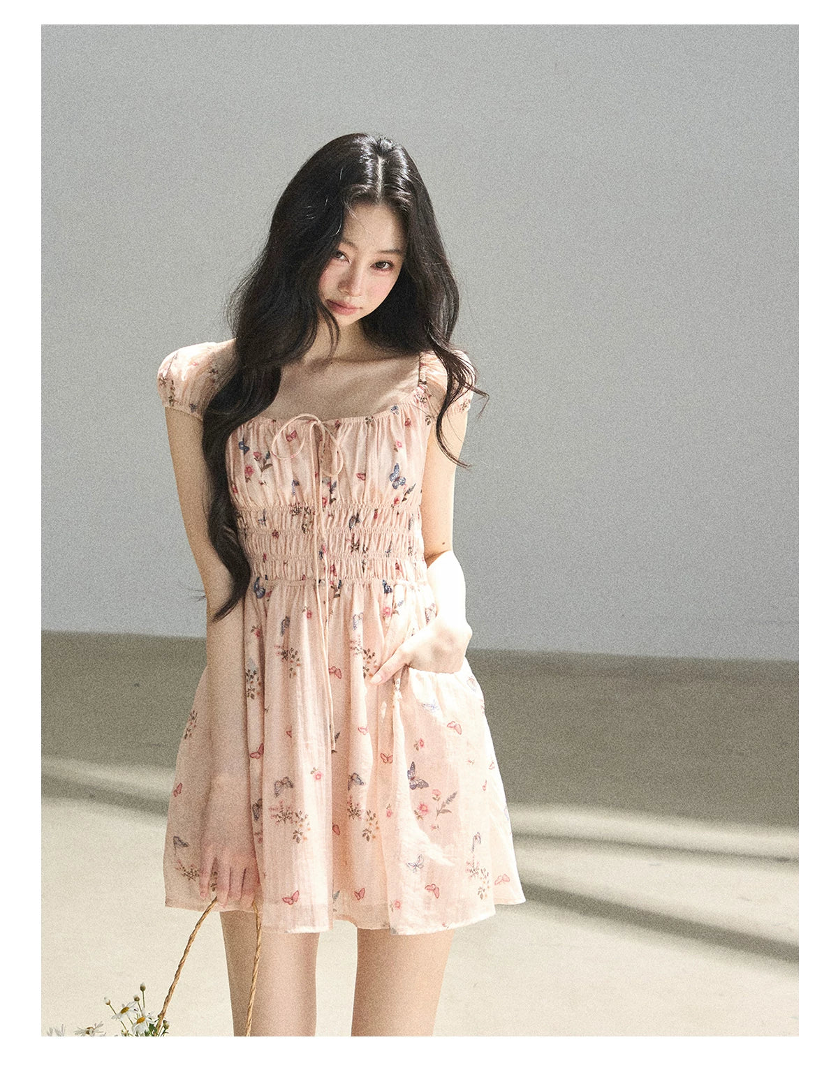 "A Meadow of Dreams" Dutch Cream Ruched Babydoll Mini Dress