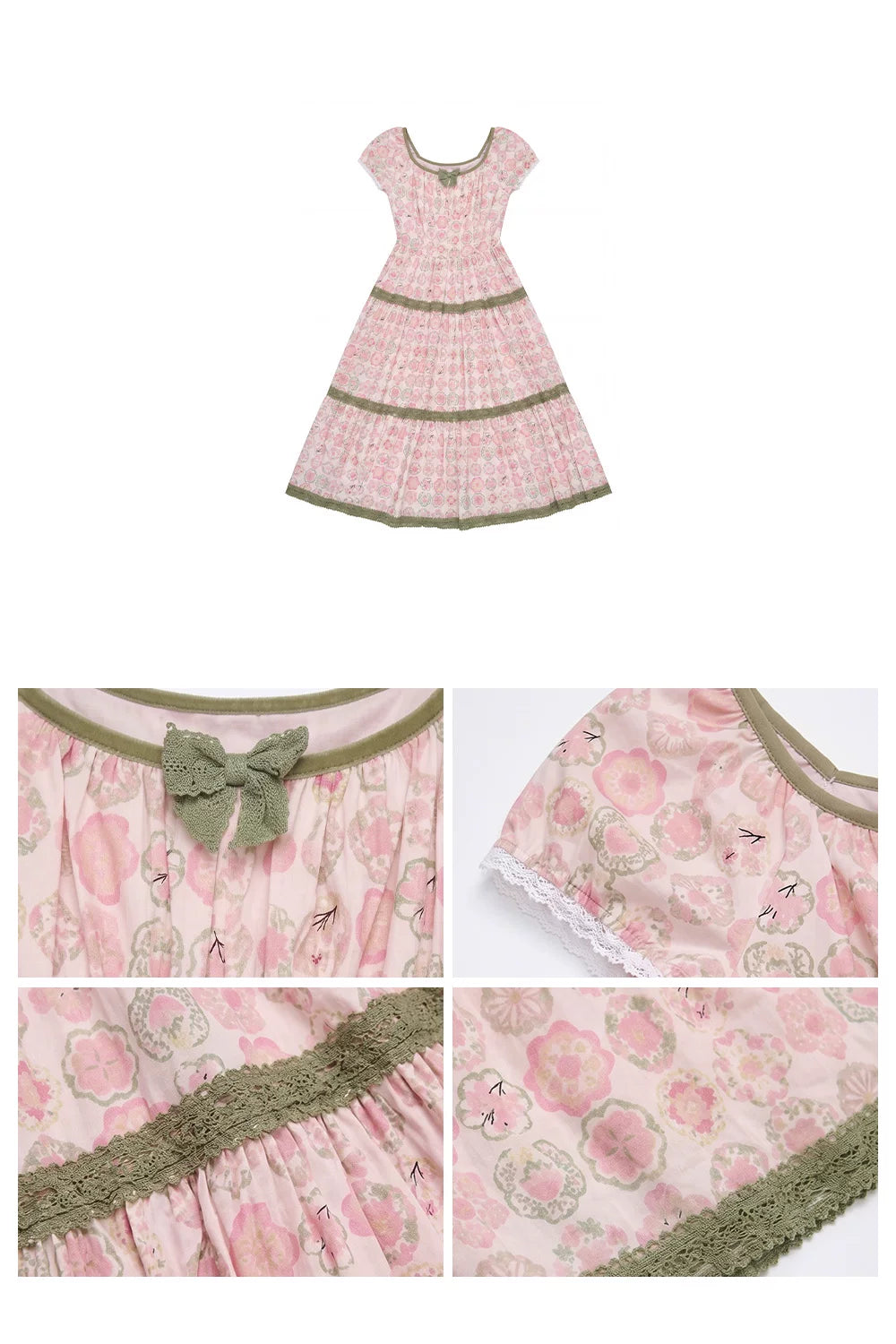 “Wildflower Green Grape” Pink Floral Tiered Dress