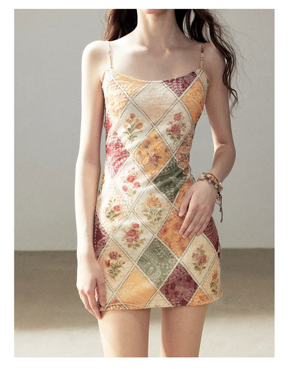 "In Her Lingering Gaze" Van Dyke Brown Floral Cami Bodycon Mini Dress