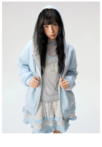 [CAN] "Misty Blue Floral Reverie" Light Blue Floral Set (Reversible Jacket / Sweatpants / Tiered Skirt)