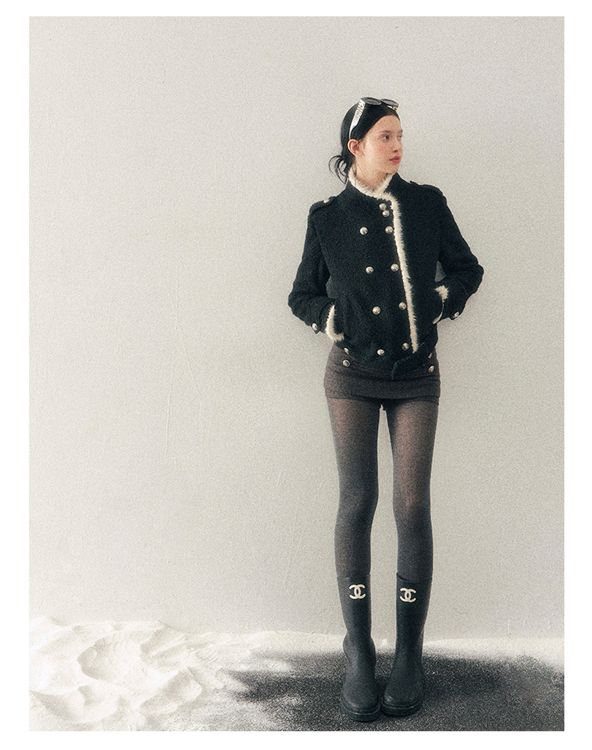 少也眼 "Whispers of a Winter Night" Black Quilted Tweed Jacket
