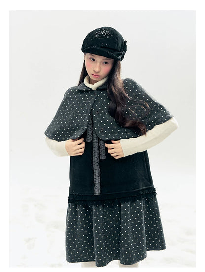 "Berlin Winter Chronicle" Black Polka Dot Capelet & Pinafore Dress Set