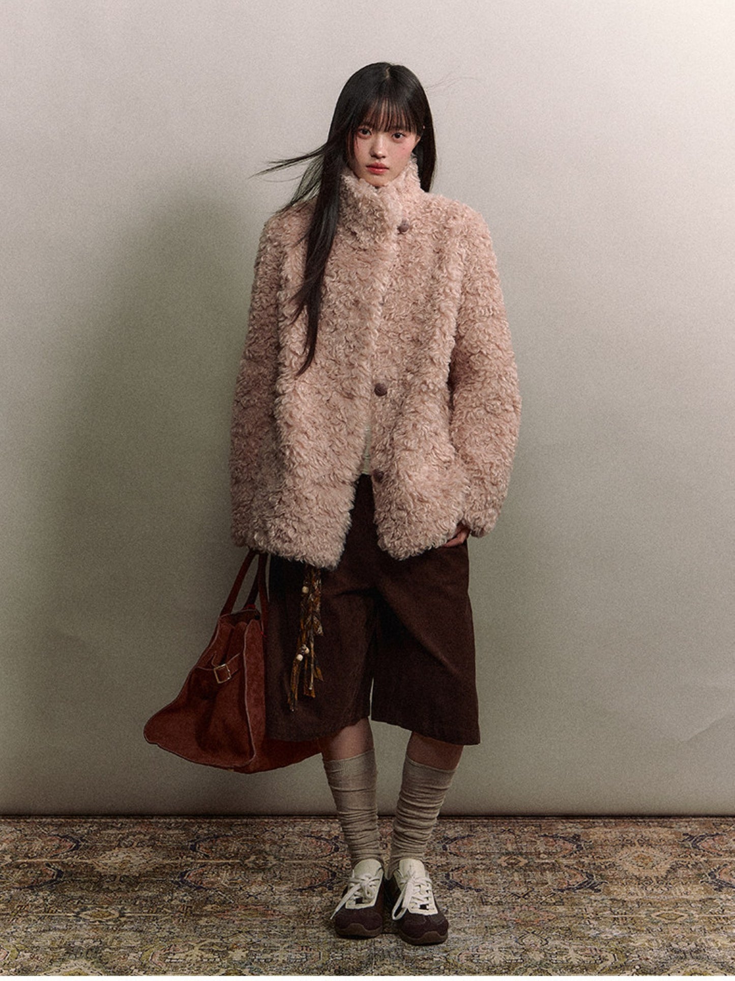 Soote Season - Curly Faux Shearling Stand-Collar Fur Jacket