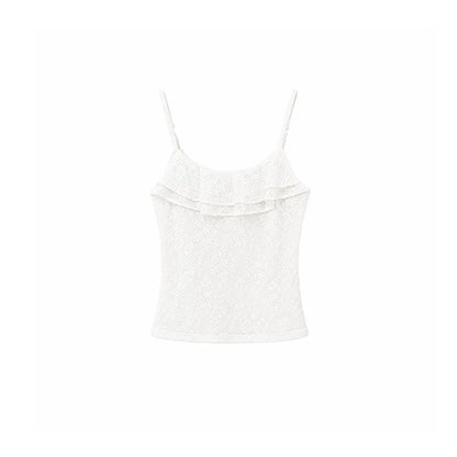 DAILY ARTIST - Light Blue Polka-Dot Peter Pan Collar Cardigan & Lace Cami Set