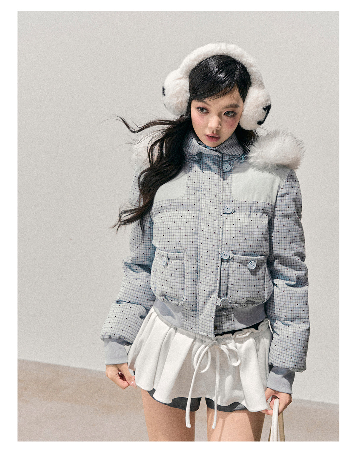 少也眼 “Candy Wrapper Dream” Hooded Quilted Polka-Dot Jacket 645156