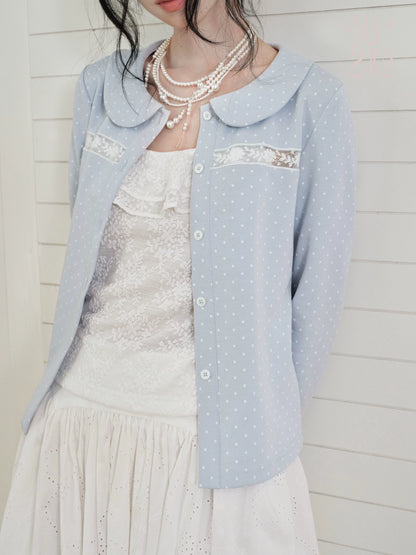 DAILY ARTIST - Light Blue Polka-Dot Peter Pan Collar Cardigan & Lace Cami Set
