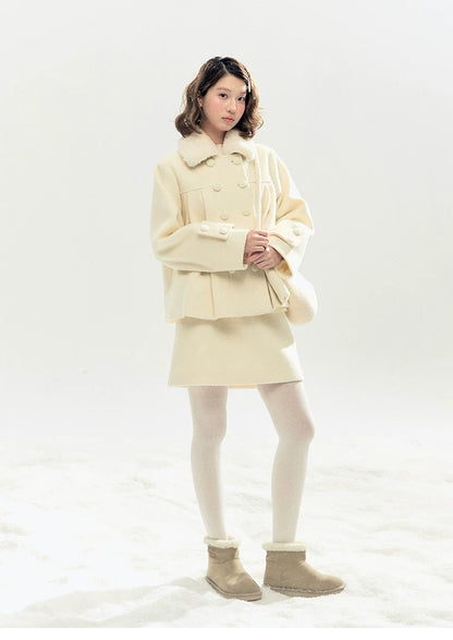 "Morning Mist" A-Line Wool-Blend Mini Skirt (Mist Gray/ Cream Beige)