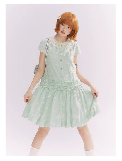 “Mint Lime” Green Stripe Lace Babydoll Dress