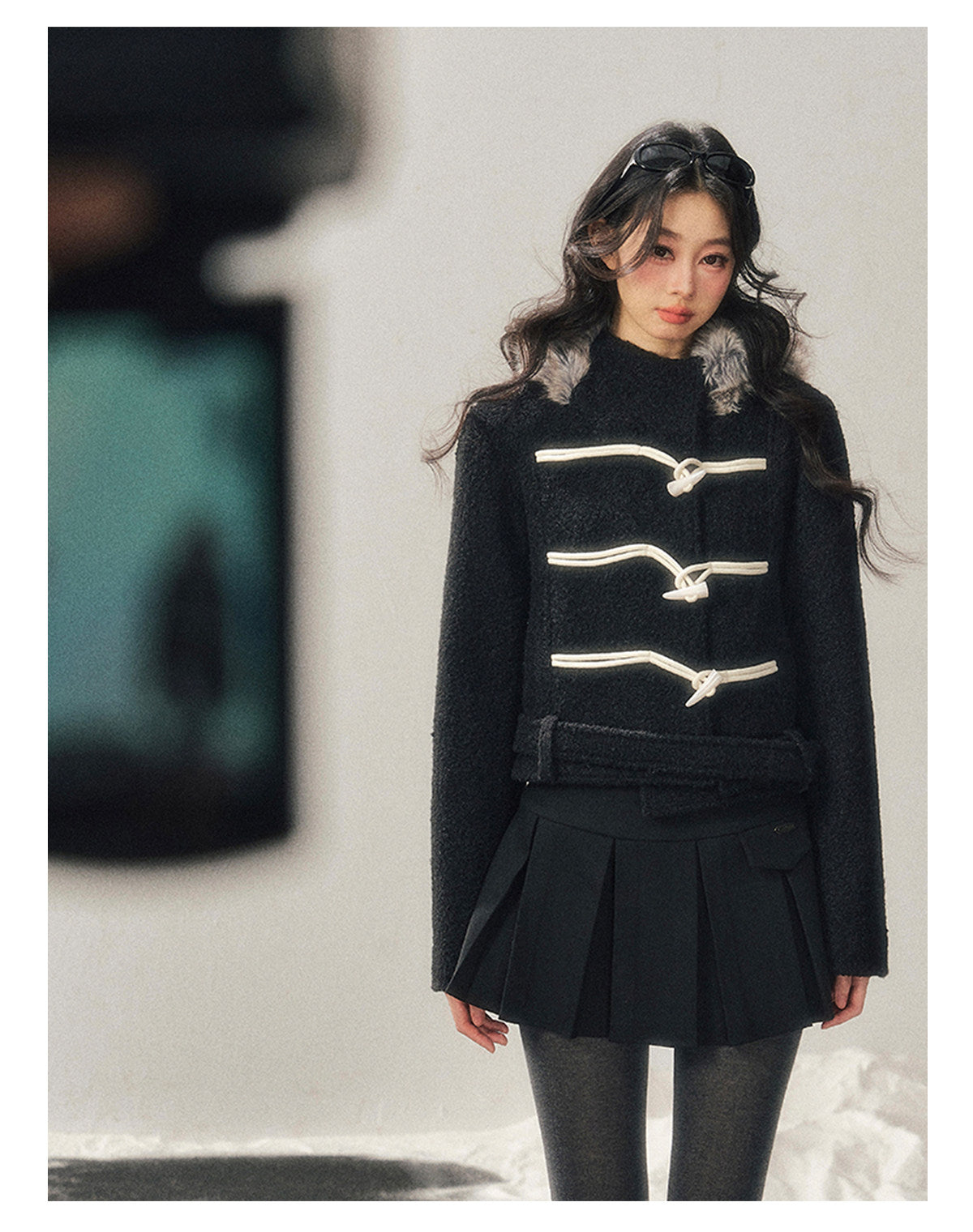 少也眼 "Silent Devotion" Quilted Fringe Wool Coat - Quiet Black