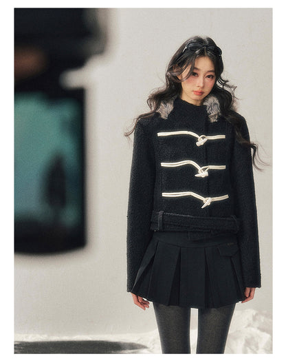 少也眼 "Silent Devotion" Quilted Fringe Wool Coat - Quiet Black