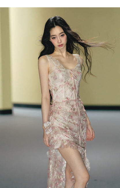 "Blush Mirage" Floral Lace Slip Maxi Dress